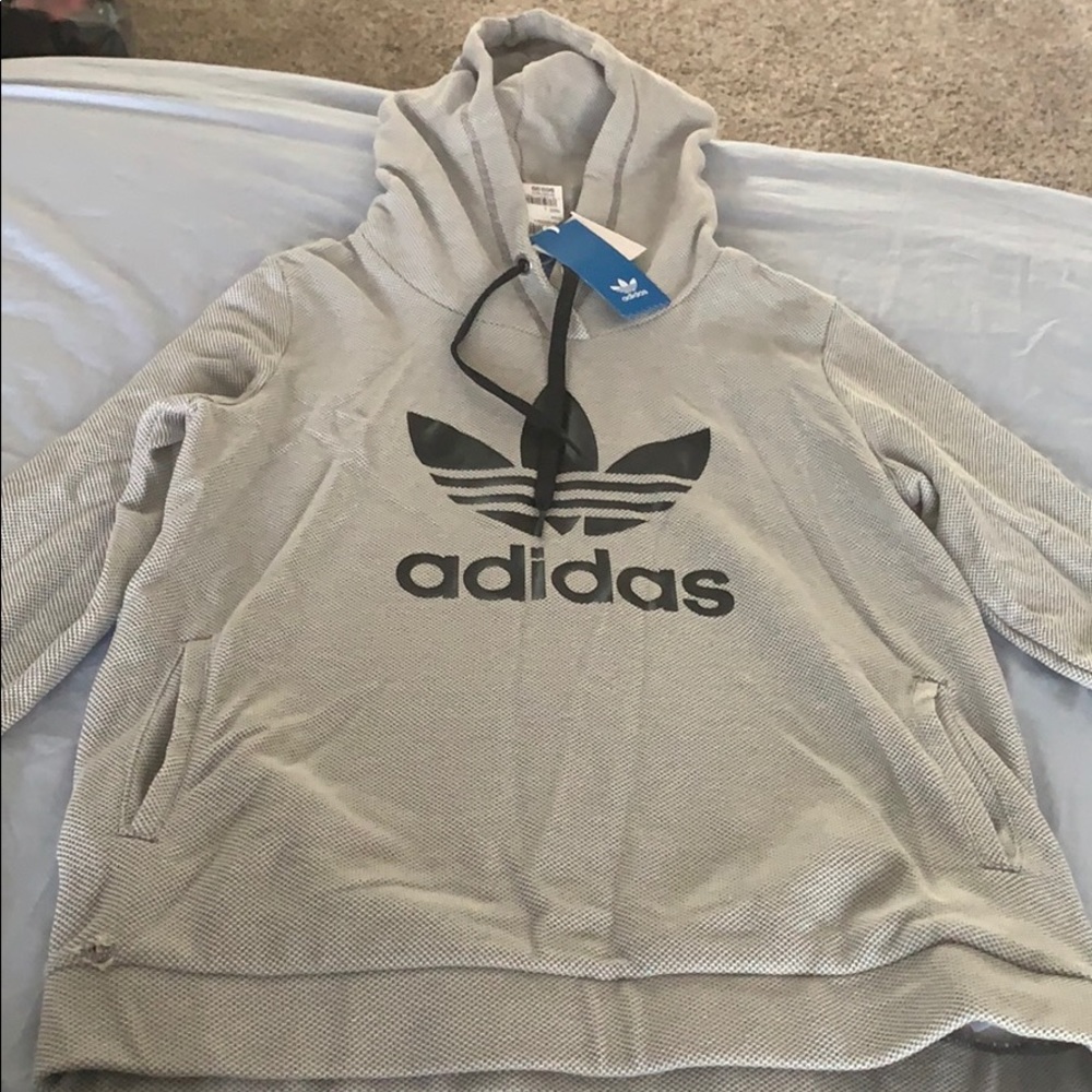 Gray and black adidas slim fit hoodie w pockets
